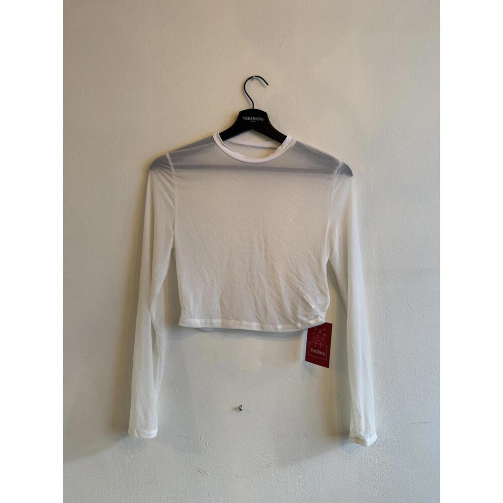White Long Sleeve Sheer Crop Top